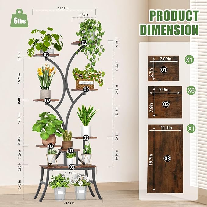 Plant Stand Indoor with Grow Lights - 62'' Tall Plant Stand Corner Plant Stands 8 Tiered Large Flower Holder Display Rack for Living Room Bedroom Office Home Decor
