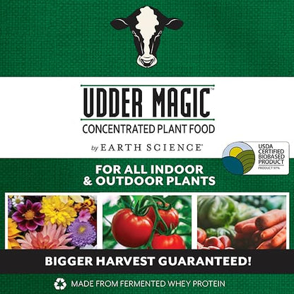 Earth Science Udder Magic Concentrated Plant Food for Indoor & Outdoor Plants— 30 oz—Nutrient Rich Fertilizer for Bigger Harvests & Blooms - Seed Starter for Vegetables, Flowers, Herbs, Succulents