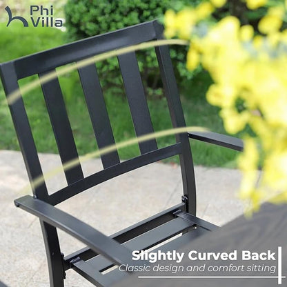 PHI VILLA 9 Piece Outdoor Dining Set for 8, Expandable Wood-Like Metal Dining Table & Wrought Iron Stackable Chairs, Large Dining Furniture for Patio, Deck, Backyard, Porch