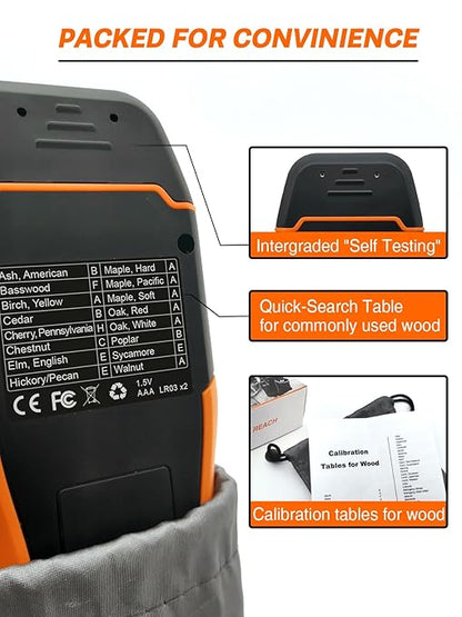 Mecurate Digital Pin Type Wood Moisture Meter with 3 Colored Indicators, Moisture Detector 2 Mode 8 Calibration Large Backlit for Wood, Wall, Firewall (Orange)