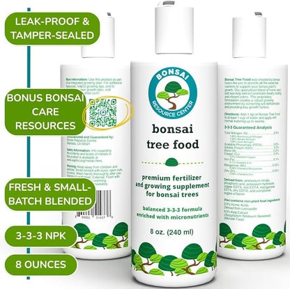 Bonsai Tree Food | Premium, Gentle Liquid Fertilizer for Healthy Growth, Strong Stems and Beautiful Blooms | 3-3-3 Balanced NPK Concentrate | Made in USA | 8 oz (240 ml)