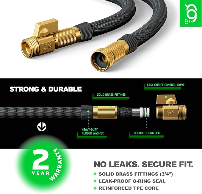 Easy to Use Garden Hose 100 FT, Lightweight and Leak-Proof Heavy-Duty Flexible Water Hose 100FT with Reinforced TPE Core, 3/4" Solid Brass Fittings, Ultra-Flow Manguera Para Jardin, Built to Last