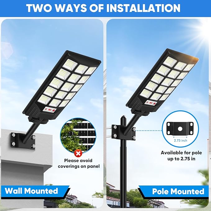 Solar Street Lights Outdoor Waterproof, 25000LM 8500K Motion Sensor Solar Powered Flood Lights with Remote Control, Dusk to Dawn Parking Lot Lights for Outside,Yard, Garden, 2-Pack