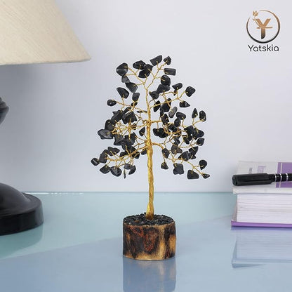 YATSKIA Black Tourmaline Crystals - Gemstone Tree - Black Tourmaline Decor - Artificial Money Tree - Mini Artificial Trees - Tourmaline Gemstones - Spiritual Trees