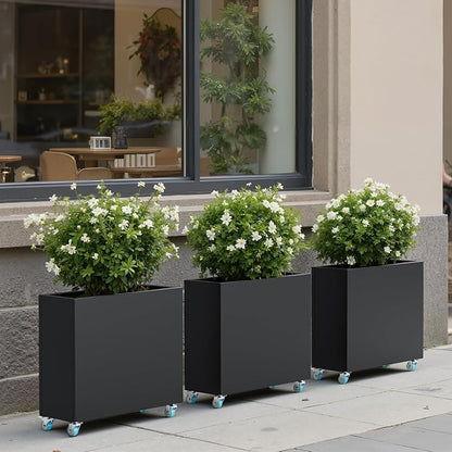 Metal Flower Planter with Drainage Holes & Removable Shelf Large Rectangular Planter Black for Outdoor Indoor Patio Porch 38 x 13 x 30inch Modern Design for Plants Flowers Vegetables Fruits