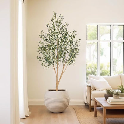 Tall Faux Olive Tree，6Ft(72in) Realistic Texture Potted Silk Artificial Olive Tree， Fake Olive Trees Indoor Outdoor for Home Office Living Room Bedroom Foyer Porch Decor.