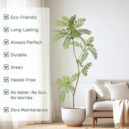 5.7FT Artificial Tree Fake Jacaranda Tree,Faux Tall Tree Lifelike Green Leaves Large Plants Indoor Fake Trees for Home Decor