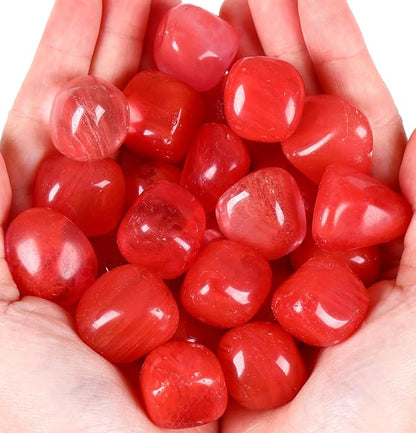QINJIEJIE 0.9LBS Cherry Quartz Polished Stones Tumbled Crystals Bulk Gemstones Healing Crystal Rocks Set Decorative Landscape Quartz Real Stone Vase Filler Bottom Decoration Beginners Gifts