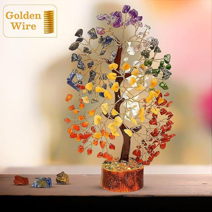Seven Chakra Healing Crystal Tree Kit with 7 Chakra Bracelet and 2 Pendant Necklace - Gemstones Money Bonsai Tree Decor for Spiritual Good Luck Gift, Birthday Gift for Women, Men, Home, Office