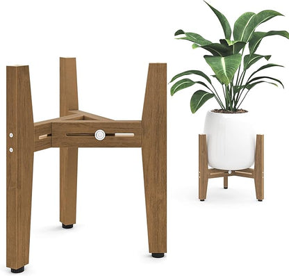 LUE BONA HDPS Plant Stand, Adjustable Plant Stand Indoor for 8-12 Inches Pots, Mid Century Modern Plant Holder for Indoor, Outdoor, Teak Finish