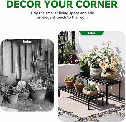 Metal Plant Stand, Rust-proof Aluminum Display Rack, Plants Display Stands Decoration Racks for Living Room Garden Balcony Patio (Black, 41.3Inch Low)