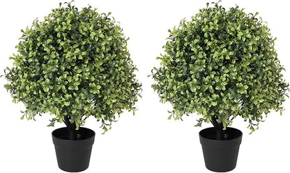 24" Faux Boxwood Plants Outdoor, Artificial Topiary Ball Trees Set of 2, UV Resistant Fake Potted Evergreen Realistic Greenery Bushes Shrubs for Outside Front Porch Planter Patio Indoor Decor 2ft Tall