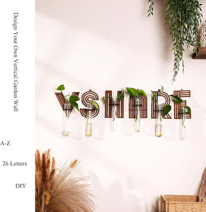 Letter Planter Test Tubes for Plants Wall Décor Clear Propagation Vases for Flowers Custom Sign Alphabet Wall Art Personalized Gifts Brown Letter A