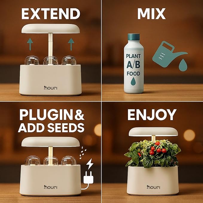 Nouri 5 pod Smart Garden for Home Cooks | w/Heirloom Basil | Hydroponics Growing System | LED Grow Lights | Indoor Herb Garden Kit | Herb Growing Kit Indoors for Plant Lovers, Gardeners, Kitchen