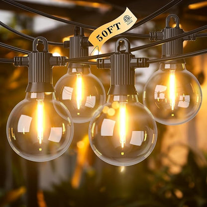 Kawaya Outdoor String Lights 50 FT LED Patio Light with 25+2 Shatterproof Edison Globe Bulbs - IP65 Waterproof Dimmable Hanging Lights - 2700K Warm White Lighting for Outside Porch Deck Bistro Cafe