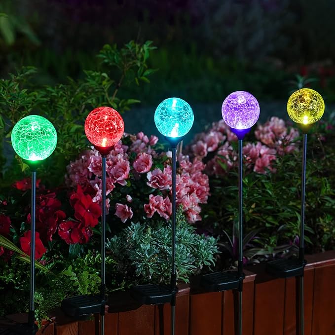 Solar Outdoor Lights, 6 Pack Christmas Solar Stakes Crystal Cracked Glass LED Garden Globe Light Outdoor Waterproof, Color-Changing Auto On/Off, Pathway Lights for Landscape Patio Yard Decorations