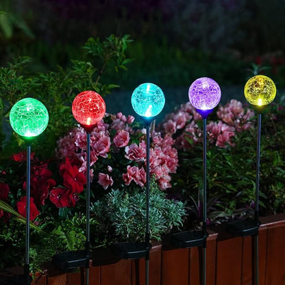 Solar Outdoor Lights, 6 Pack Christmas Solar Stakes Crystal Cracked Glass LED Garden Globe Light Outdoor Waterproof, Color-Changing Auto On/Off, Pathway Lights for Landscape Patio Yard Decorations
