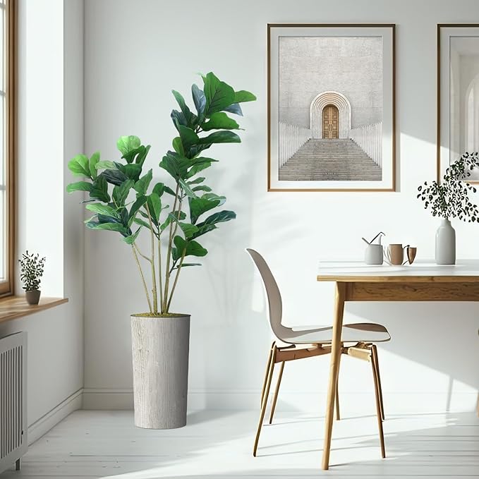 Artificial Tree in Modern Swirl Pattern Planter, Fake Ficus Lyrata Silk Tree for Indoor and Outdoor Home Decoration - 66" Overall Tall (Plant Pot Plus Tree)