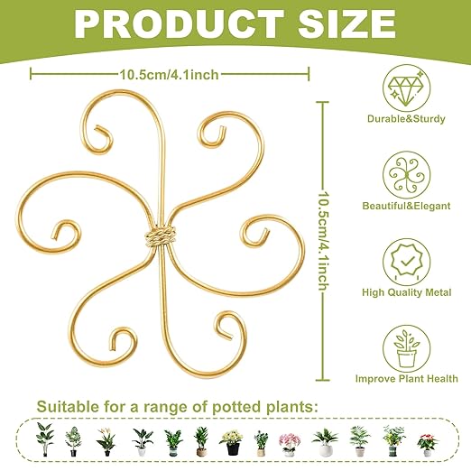 Plant Stem Supports for Indoor Plants, 4 Pack Iron Monstera Plant Support, Gold
