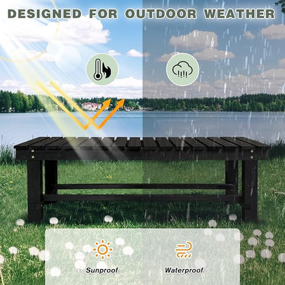 Outdoor Garden Bench, 2-Person Wood Patio Bench Weatherproof Outdoor Backless Bench, Anti-Corrosion and Anti-Rust Garden Benches for Garden Lawn Porch Park Backyard (Black,35.5''/90cm)