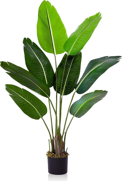 4 Ft Bird of Paradise Artificial Plant, Artificial Tree Faux Tropical Plant Palm Tree with Leaves Trunks Indoor Outdoor Faux Banana Leaf Tree for Home Decor Living Room Office
