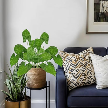 Hollyone 2PCS Artificial Calla Lily Leaves Plants 26.8" Fake Tropical Alocasia Bush Tree Large Faux Greenery Stem Shrubs for Indoor Outdoor Home Garden Arrangement Jungle Safari Wedding Party Decor