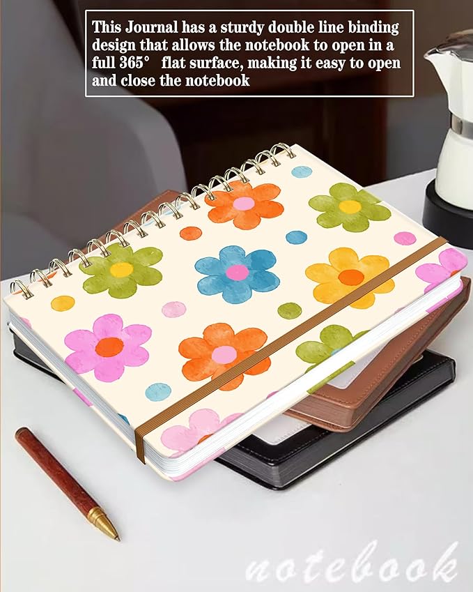 Spiral Journal Notebook for Women, Hardcover A5 College Ruled Notebook, 120 Pages, Thick Paper, Cute Lined Journal for School, Office & Work, 6 x 8.4 in(Cute Colorful Flower)