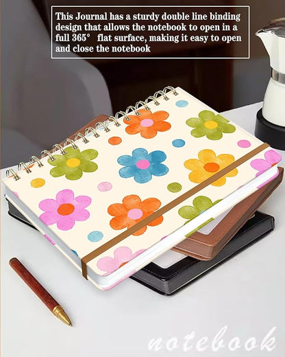 Spiral Journal Notebook for Women, Hardcover A5 College Ruled Notebook, 120 Pages, Thick Paper, Cute Lined Journal for School, Office & Work, 6 x 8.4 in(Cute Colorful Flower)