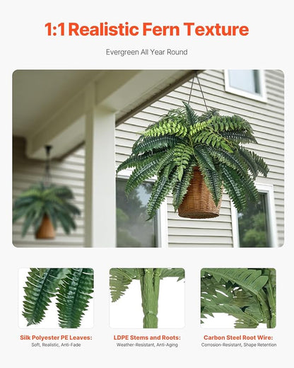 VEVOR Fake Ferns 2 Pcs, 39 Inch Artificial Boston Ferns Plants, Faux Fern with 35 Branches, Artificial Plants Large for Outdoors/Indoor Home, Office,Garden (Flowerpot Unincluded)