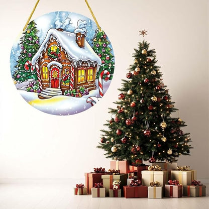 Acrylic Window Hanging Snowhouse Christmas Stained Panel Window Decoration for Outdoor Indoor Garden Yard Home Winter Decor 12 Inch