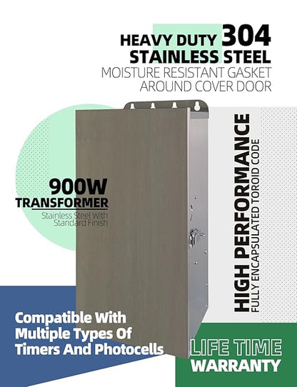 MALORY 900W Low Voltage Transformer for Landscape Lighting(19''H),120V AC to 12/13/14/15/16/17/18/22V Multi-Tap Power Supply for Outdoor Landscape Lights,Yard Lights,Garden Lights(Transformer only)