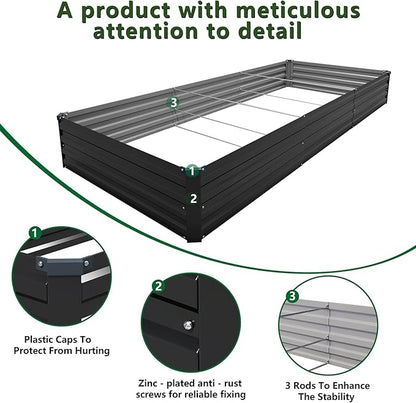 12×4×1FT(2PCS) Galvanized Raised Garden Bed Kit,Metal Planter Boxes,Large Outdoor Planters Garden for Planting Vegetables,Flowers,Herbs -Black