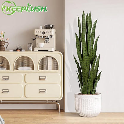 4ft Artificial Snake Plant – 46in Faux Sansevieria Plants, Fake Floor Plant for Indoor Outdoor, Front Porch Patio Home Office Decor, Mother-in-Law’s Tongue, Green 1Pcs