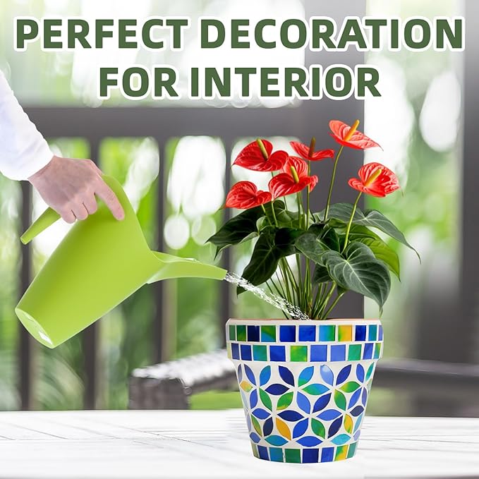VOREEN 4.2 Inch Decorative Mosaic Terracotta Plant Pot, Handmade Glass Mosaic & Clay Flower Pot with Drainage Plug, Small Indoor Outdoor Planter for Home Decor, Windowsill, Balcony & Covered Patio