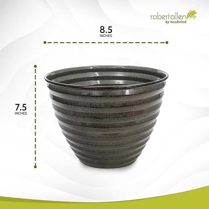 Headwind Avondale Collection Ironstone Decorative Planter - 8 Inch Pebblewood Grey Finish, Lightweight, Durable, Rust-Resistant, Weatherproof, Indoor & Outdoor Use by Robert Allen