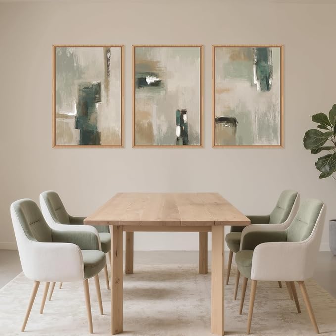 Large Abstract Green Brown Framed Canvas Wall Art,Modern Brush Stoke Wall Decor,Neutral Beige Grey Painting,Rustic Minimalist Artwork for Living Room,Bedroom,Dining Room,Office -24"x36"x3
