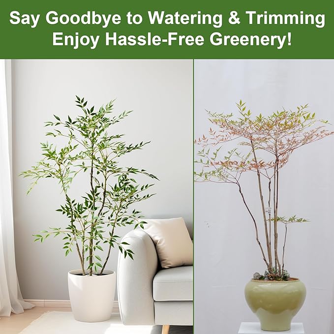 4.6ft Faux Bamboo Tree Artificial Nandina Tree Artificial Indoor Plants Realistic Fake Potted Tree with 800+ Leaves, Cement Planter - Home Office Decor Perfect for Housewarming Gift Non-Toxic