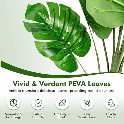 Goplus Artificial Monstera Deliciosa Plant, 5ft Tall Fake Tropical Palm Tree w/15 Pcs Different Turtle Leaves, Cement-Filled Plastic Pot, Faux Swiss Cheese Plant for Floor Home Office Decor