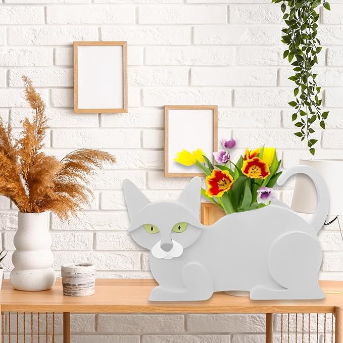 White Cat Planter Plant Pots,Cute Cat Flower Planter,Gifts for Pet Lovers,Unique Animal Plant Pots,Office,Indoor Outdoor Garden Decor12.5 * 5.6 * 7.8in