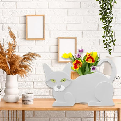 White Cat Planter Plant Pots,Cute Cat Flower Planter,Gifts for Pet Lovers,Unique Animal Plant Pots,Office,Indoor Outdoor Garden Decor12.5 * 5.6 * 7.8in