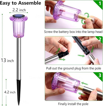 DenicMic Solar Lights Outdoor 10 Pack Waterproof Purple LED Yard Garden Patio Backyard Pathway Walkway Landscape Path Lawn Outside Decorations