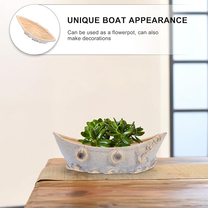 COHEALI Vintage Ceramic Small Boat Flowerpot Decorative Succulent Planter for Home Office Balcony Nautical Retro Style with Random Color Ceramic Plant Holder for Indoor Random Color