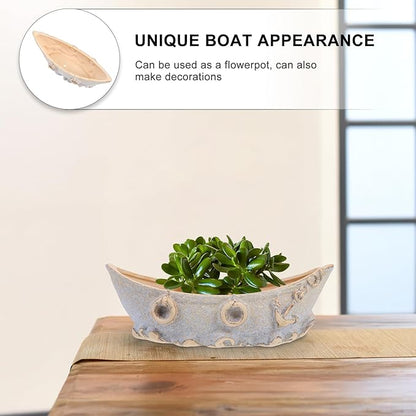 COHEALI Vintage Ceramic Small Boat Flowerpot Decorative Succulent Planter for Home Office Balcony Nautical Retro Style with Random Color Ceramic Plant Holder for Indoor Random Color