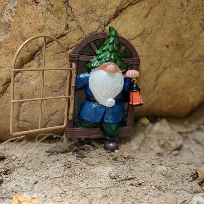 Gnome Open The Door Garden Decor Resin Tree Faces Decor Outdoor Fairy Garden Patio Lawn Porch (Blue)
