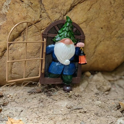 Gnome Open The Door Garden Decor Resin Tree Faces Decor Outdoor Fairy Garden Patio Lawn Porch (Blue)