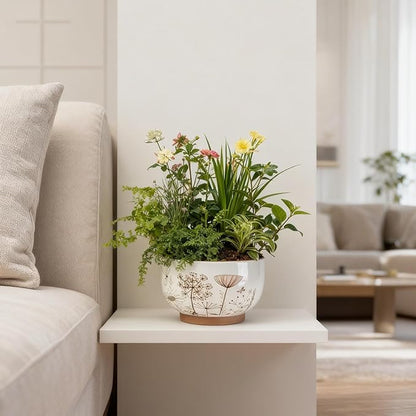 YBX 8 Inch + 6 Inch Ceramic Plant Pots, Succulent Flower Pots with Drainage Holes, Terracotta Planters for Indoor Plants, White&Terracotta (Garden)