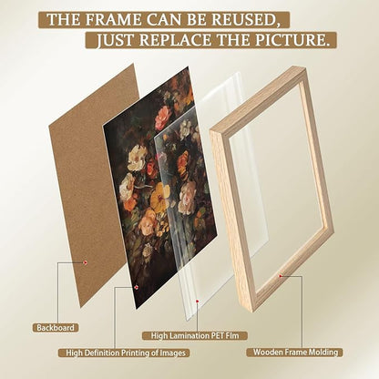Framed Vintage Canvas Wall Art Classic Floral Oil Painting Style Poster Picture Countryside Painting Nature Scenery Modern Home Print Living Room Gallery Office Ready to Hang 16x24 Inch x2