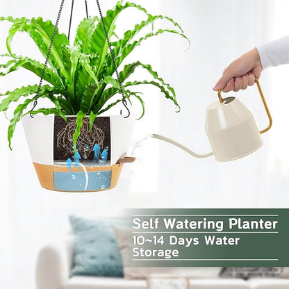 ZMTECH 2 Pack 12 Inch Hanging Planters, Large Hanging Plant Pot with Visible Water Level and Chain, Self Watering Hanging Flower Pot for Indoor Outdoor Garden Porch(White)