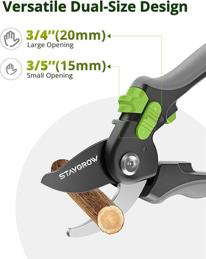 Pruning Shears for Gardening - 8.5" SK5 Garden Shears Cuts 10000+ Times Staying Sharp - Garden Scissors with One-handed Unlocking & Adjustable Handle- Garden Clippers Gardening Tools for Men Women