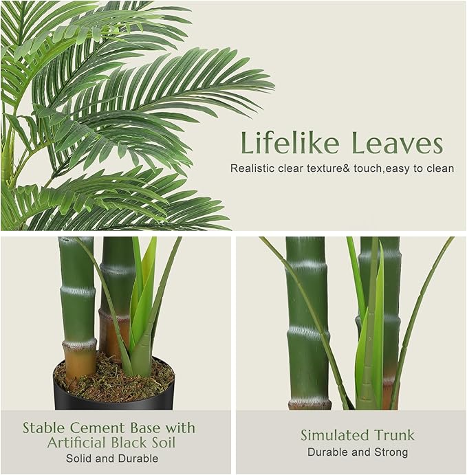 GarveeHome Artificial Palm Tree, 4FT Faux Plants Indoor with 14 Trunks - Faux Tropical Areca Floor Plant in Pot - Artificial Silk Plant for Indoor Outdoor Home Garden Patio Office Décor
